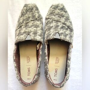 Toms Loafers Sweater Material Gray 8.5 Cozy Winter Herringbone Print